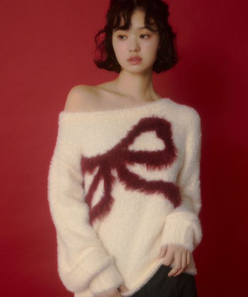 SLY（スライ） ニット セーター ONE SHOULDER RIBBON KNIT TOPS ワン