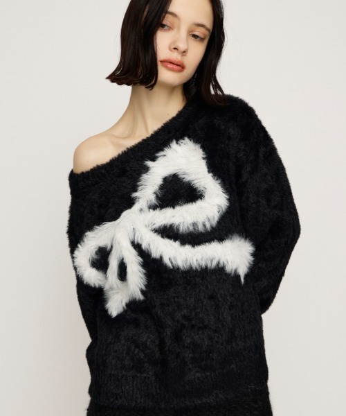 SLY（スライ） ニット セーター ONE SHOULDER RIBBON KNIT TOPS ワン