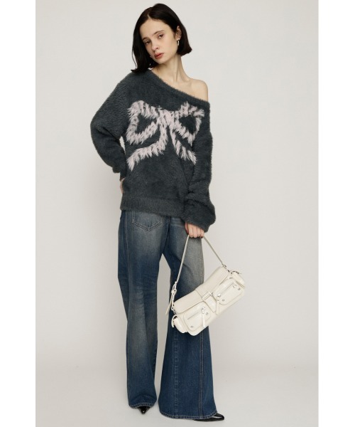 SLY（スライ） ニット セーター ONE SHOULDER RIBBON KNIT TOPS ワン