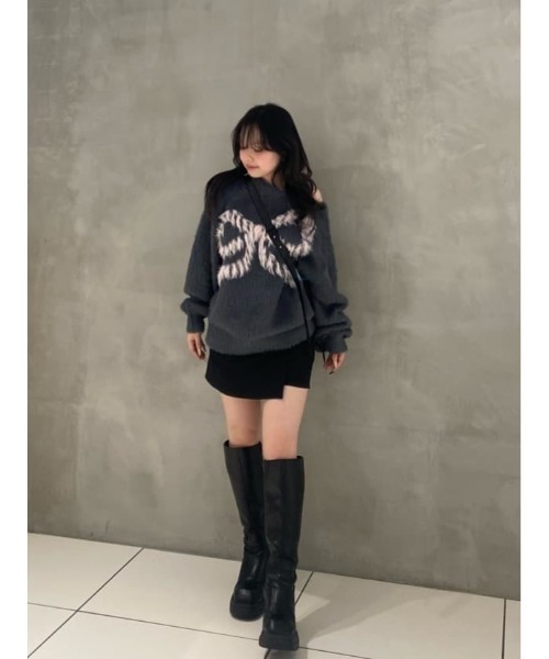 SLY（スライ） ニット セーター ONE SHOULDER RIBBON KNIT TOPS ワン