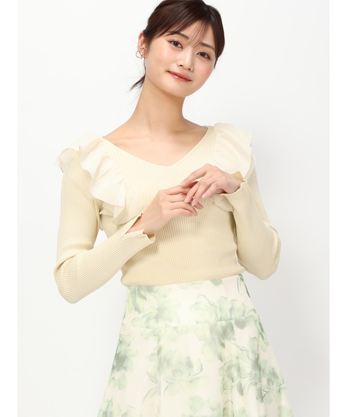 「MISCH MASCH」 長袖ニット フリ- ブルー レディース_画像2