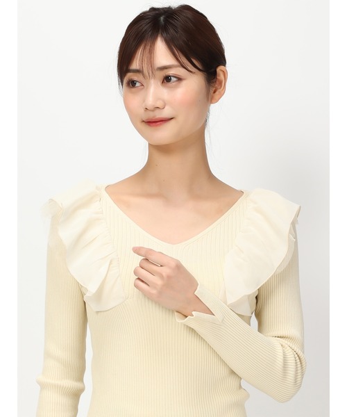 「MISCH MASCH」 長袖ニット フリ- ブルー レディース_画像6