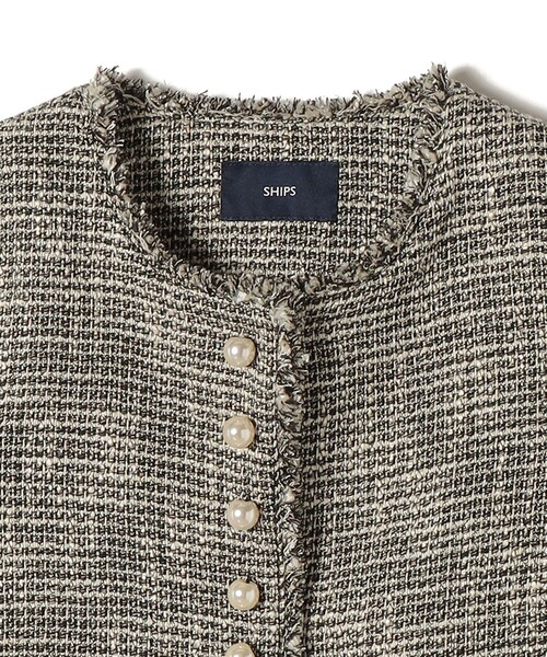 美品 SHIPS ツイード ジャケット ノーカラー パールボタン SHIPS（シップス） ジャケット ノーカラージャケット トライスピン 杢