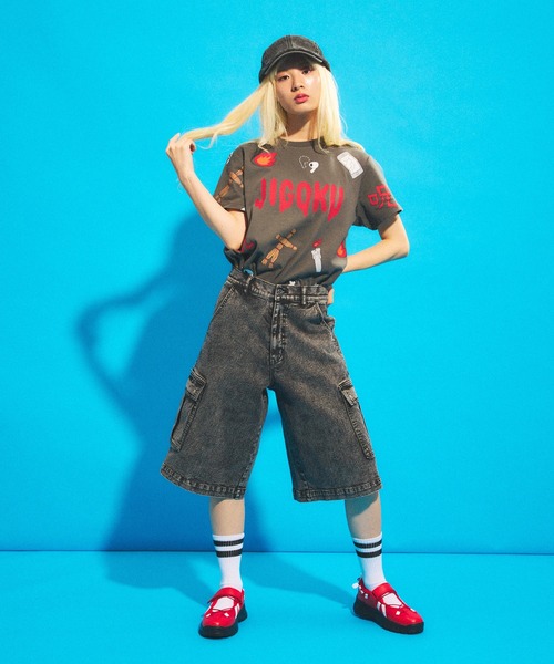 「PUNYUS」 デニムハーフパンツ 4 ブラック レディース_画像3