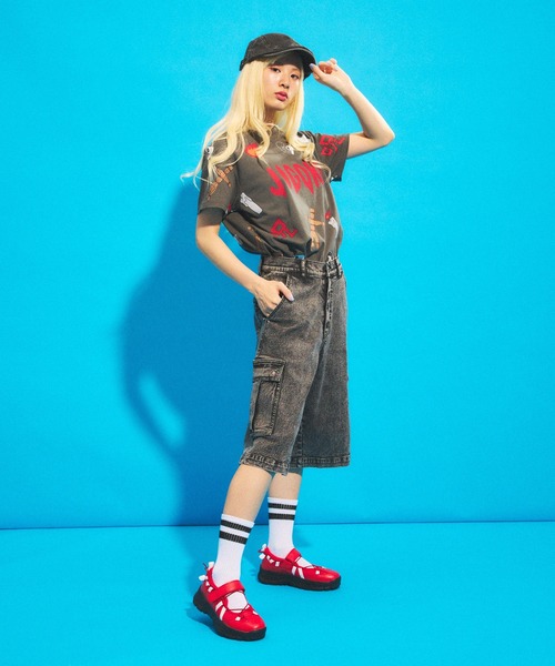 「PUNYUS」 デニムハーフパンツ 4 ブラック レディース_画像4