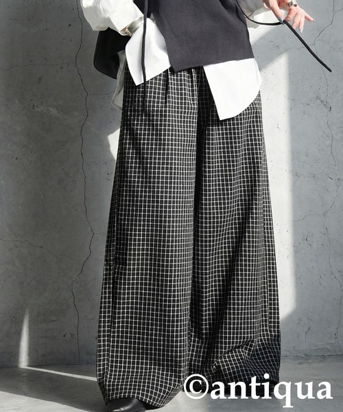 antiqua（アンティカ） パンツ チェック柄 ワイドパンツ レディース