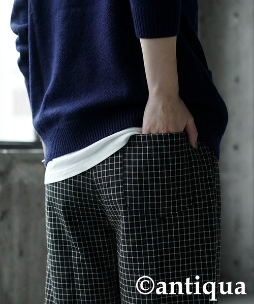 antiqua（アンティカ） パンツ チェック柄 ワイドパンツ レディース