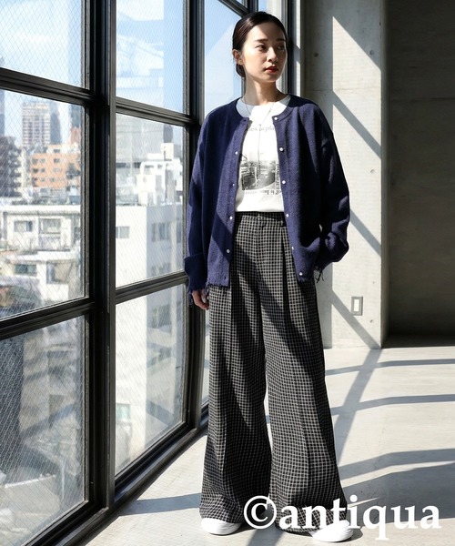 antiqua（アンティカ） パンツ チェック柄 ワイドパンツ レディース