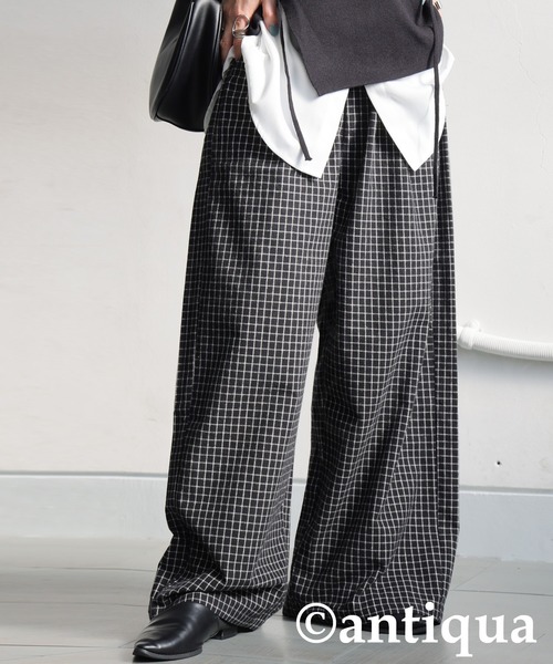 antiqua（アンティカ） パンツ チェック柄 ワイドパンツ レディース