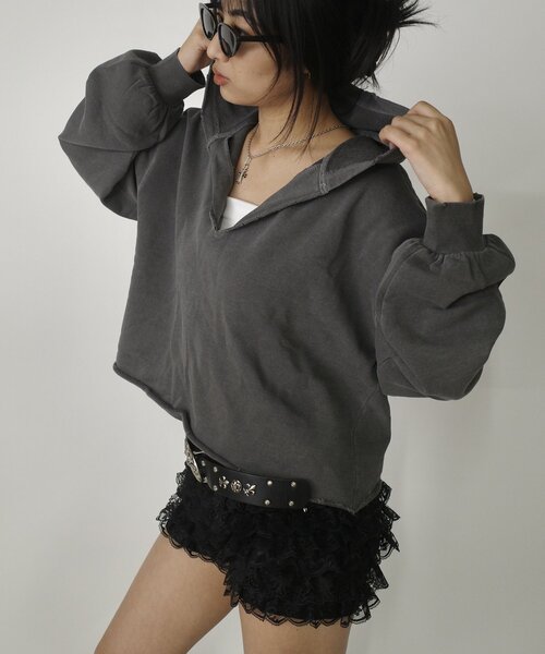 「WHO'S WHO gallery」 プルオーバーパーカー FREE チャコールグレー レディース_画像2