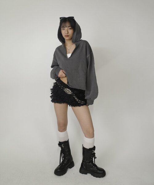 「WHO'S WHO gallery」 プルオーバーパーカー FREE チャコールグレー レディース_画像4