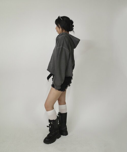 「WHO'S WHO gallery」 プルオーバーパーカー FREE チャコールグレー レディース_画像5