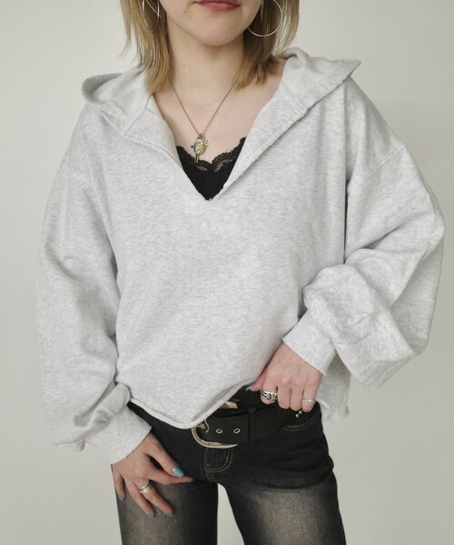 「WHO'S WHO gallery」 プルオーバーパーカー FREE チャコールグレー レディース_画像7