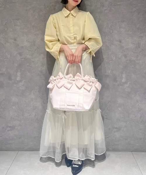 メゾンドフルールMaison de FLEURボリュームフリルバンブーハンドル Maison de FLEUR（メゾンドフルール） トートバッグ ボリュームリボン