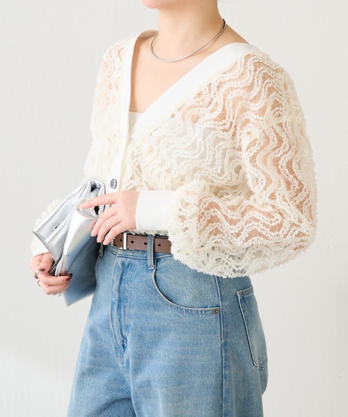 ブラウス シャツ 体型カバー/軽量/夏にも羽織れるギャザー切替シアーシャツカーディガン/WEB限定カラー展開 レディースの画像