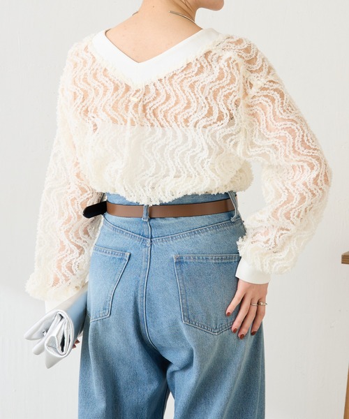ブラウス シャツ 体型カバー/軽量/夏にも羽織れるギャザー切替シアーシャツカーディガン/WEB限定カラー展開 レディースの画像