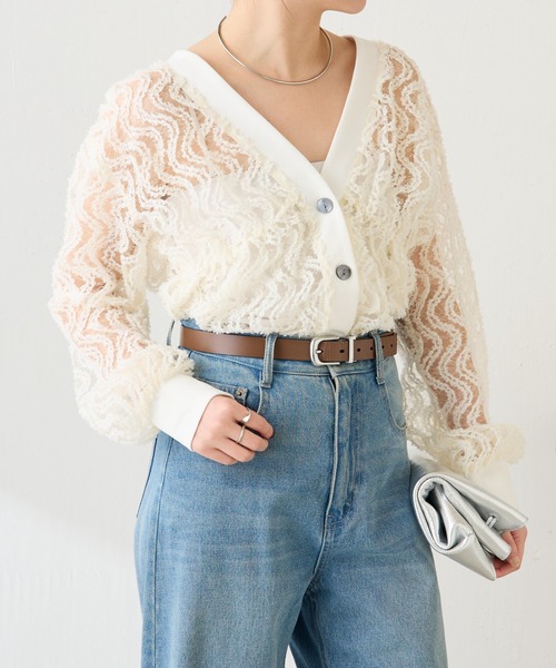 ブラウス シャツ 体型カバー/軽量/夏にも羽織れるギャザー切替シアーシャツカーディガン/WEB限定カラー展開 レディースの画像