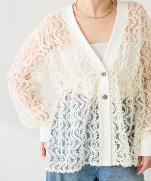 ブラウス シャツ 体型カバー/軽量/夏にも羽織れるギャザー切替シアーシャツカーディガン/WEB限定カラー展開 レディースの画像
