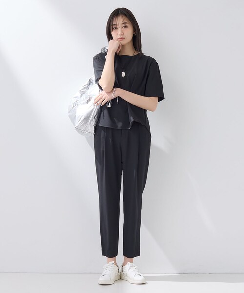 超極美品✨24SS✨インディヴィ✨ノーカラー✨パンツスースセットアップ✨36✨黒 INDIVI（インディヴィ） パンツ 「SETUP可能」エアリーテーパード
