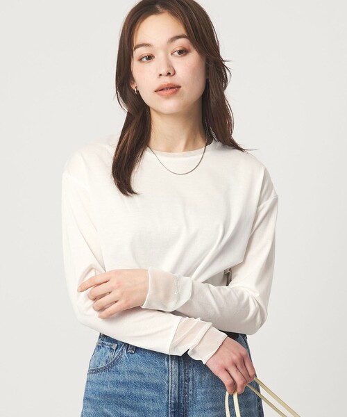 DSC / チュール使いカットソープルオーバー ソデ チュール プルオーバー カットソー（Tシャツ/カットソー）｜green