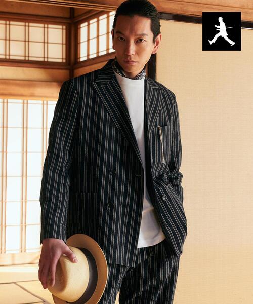 Columbia ダークブルー ストライプジャケット メンズS TAKEO KIKUCHI（タケオキクチ） ジャケット テーラードジャケット