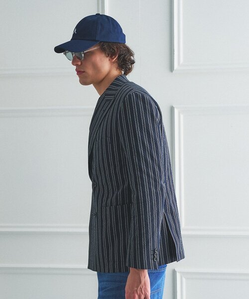 ジャケット テーラードジャケット 「BOWLER HAT LABEL」サッカーストライプ ダブルジャケット メンズの画像