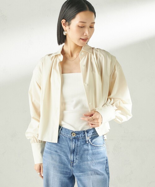 26SS美品 】堀田茜×SHIPS TEXBRIDギャザーブラウス 接触冷感 SHIPS 