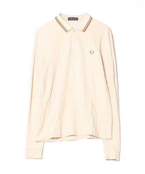 「FRED PERRY」 長袖ポロシャツ MEDIUM ベージュ メンズ