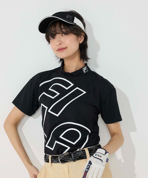 FILA GOLF モックネック 半袖シャツ ホワイト/ブラック FILA GOLF tシャツ 半袖モックネックシャツ レディース : ZOZOTOWN