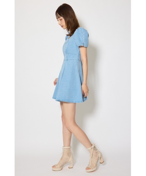 ワンピース 半袖 「SNSで話題」フロントジップマーメイドデニムミニワンピース　春服