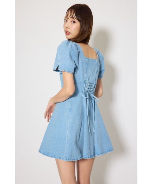 ワンピース 半袖 「SNSで話題」フロントジップマーメイドデニムミニワンピース　春服