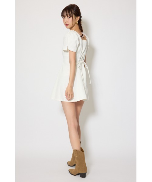 ワンピース 半袖 「SNSで話題」フロントジップマーメイドデニムミニワンピース　春服