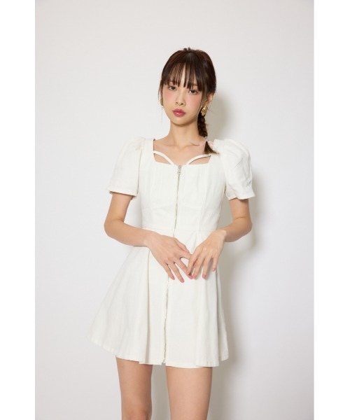 ワンピース 半袖 「SNSで話題」フロントジップマーメイドデニムミニワンピース　春服