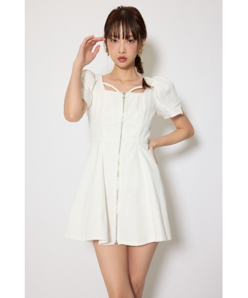 ワンピース 半袖 「SNSで話題」フロントジップマーメイドデニムミニワンピース　春服