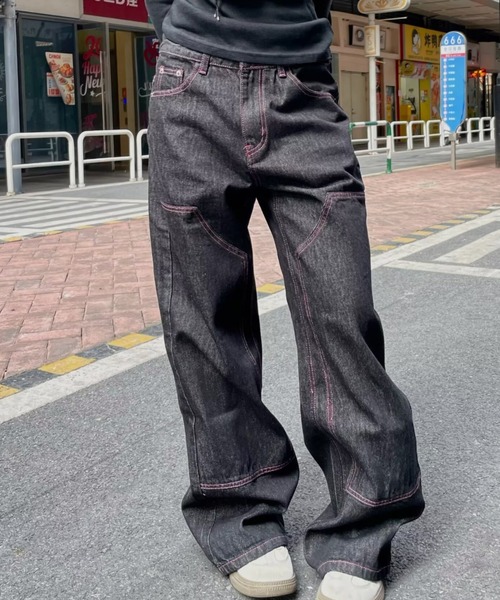 Sibra（シブラ） ジーンズ デニム デニムパンツ 配色ステッチロゴ