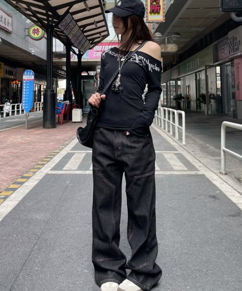 Sibra（シブラ） ジーンズ デニム デニムパンツ 配色ステッチロゴ