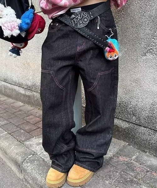 Sibra（シブラ） ジーンズ デニム デニムパンツ 配色ステッチロゴ