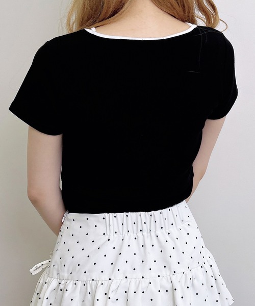 fifi collection 半袖 パイピング トップス INGNI（イング） tシャツ 半袖 配色パイピングリボンレイヤード