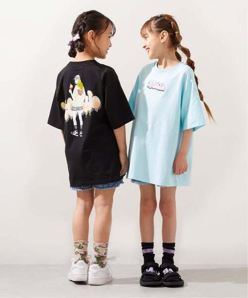 uvカット ワンピース ガールイラストバックプリント ビッグTワンピ キッズ 子供服 女の子の画像