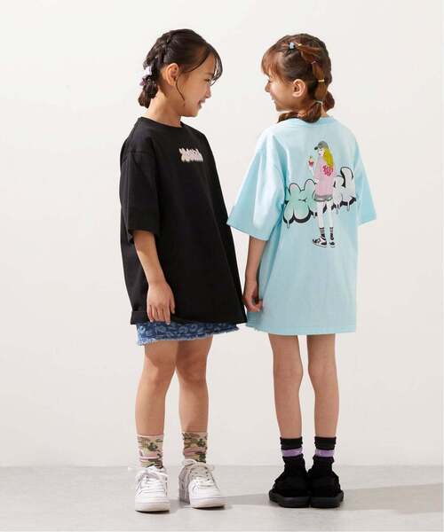 uvカット ワンピース ガールイラストバックプリント ビッグTワンピ キッズ 子供服 女の子の画像