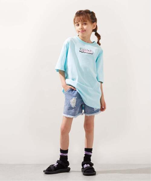 uvカット ワンピース ガールイラストバックプリント ビッグTワンピ キッズ 子供服 女の子の画像