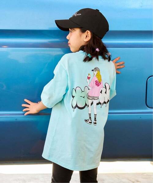 uvカット ワンピース ガールイラストバックプリント ビッグTワンピ キッズ 子供服 女の子の画像