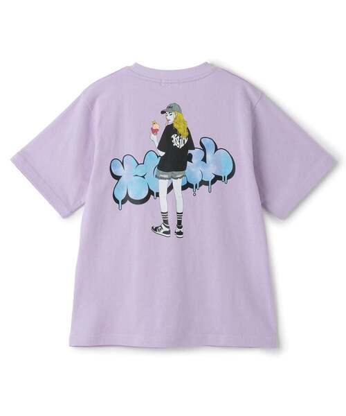 uvカット ワンピース ガールイラストバックプリント ビッグTワンピ キッズ 子供服 女の子の画像