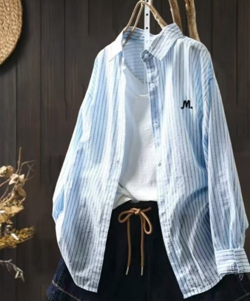 ブラウス シャツ ストライプオーバーシャツ レディース : ZOZOTOWN 