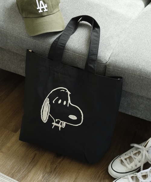 PORTER スヌーピー 刺繍 トートバッグ ブラック SNOOPY（スヌーピー） トートバッグ 大きめ トートバッグ 肩掛け 刺繍