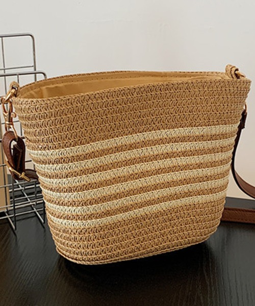 ブラウン バスケット編み ショルダーバッグ DAY CLOSET ショルダーバッグ バッグ 「マチ有/ベルト取り外し可」草