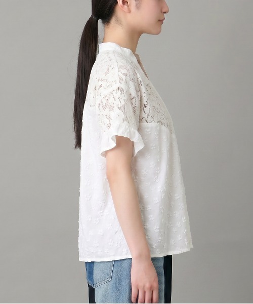 mien ブラウス シャツ 夏 半袖 「mien別注」花柄刺繍レースブラウス