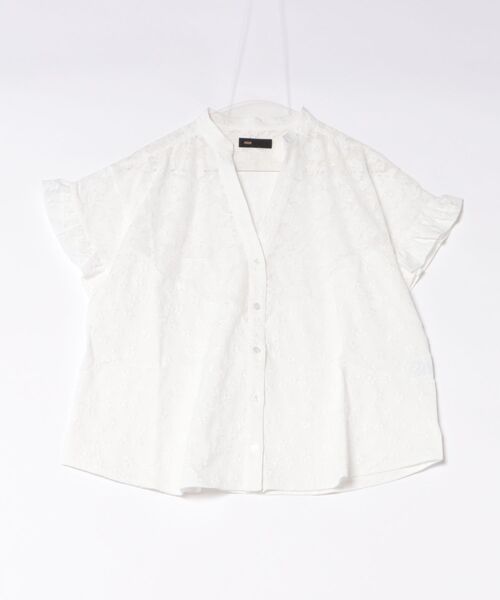 mien ブラウス シャツ 夏 半袖 「mien別注」花柄刺繍レースブラウス