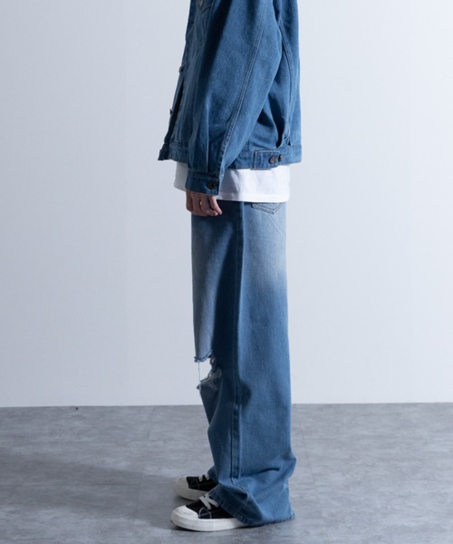 「NYLAUS」 デニムパンツ L ブルー メンズ_画像4