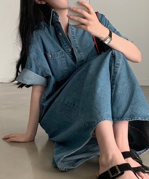 「FAVORITO」 シャツワンピース F ダークブルー レディース_画像2